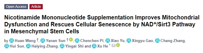 Nicotinamide Mononucleotide Supplementation lmproves MitochondriaDysfunction and Rescues Cellular Senescence by NAD+/Sirt3 Pathwayin Mesenchymal Stem Cells