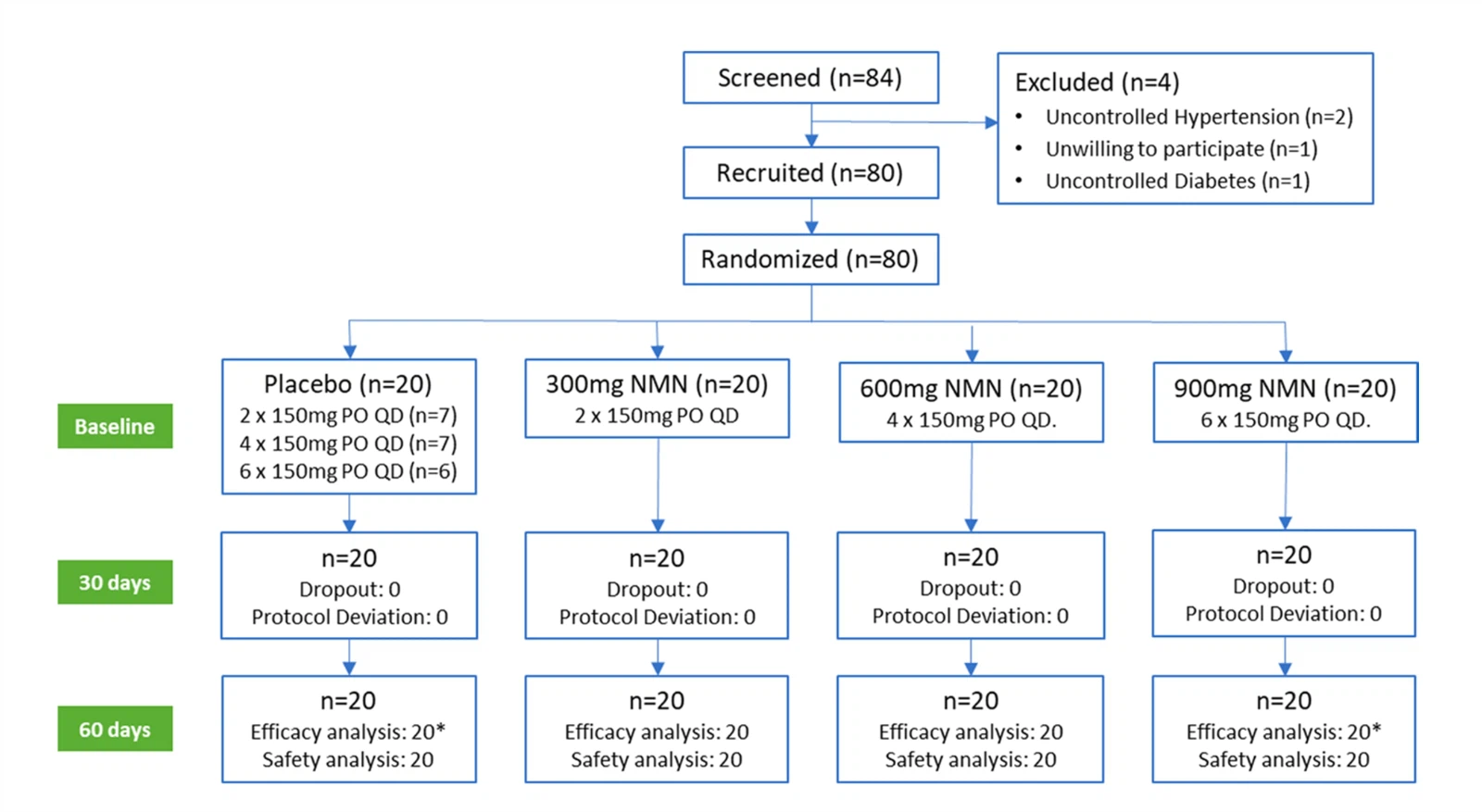 Figure: Clinical trial process: NMN effect and safety evaluation