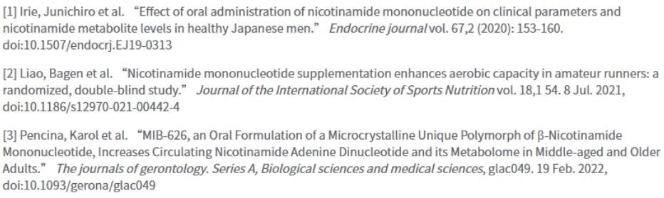 Summary of human clinical studies of NMN