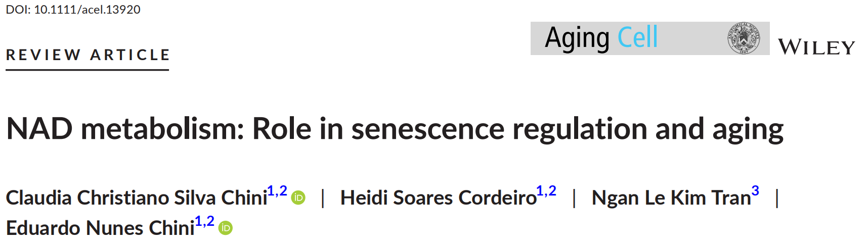 NAD metabolism: Role in senescence regulation and aging